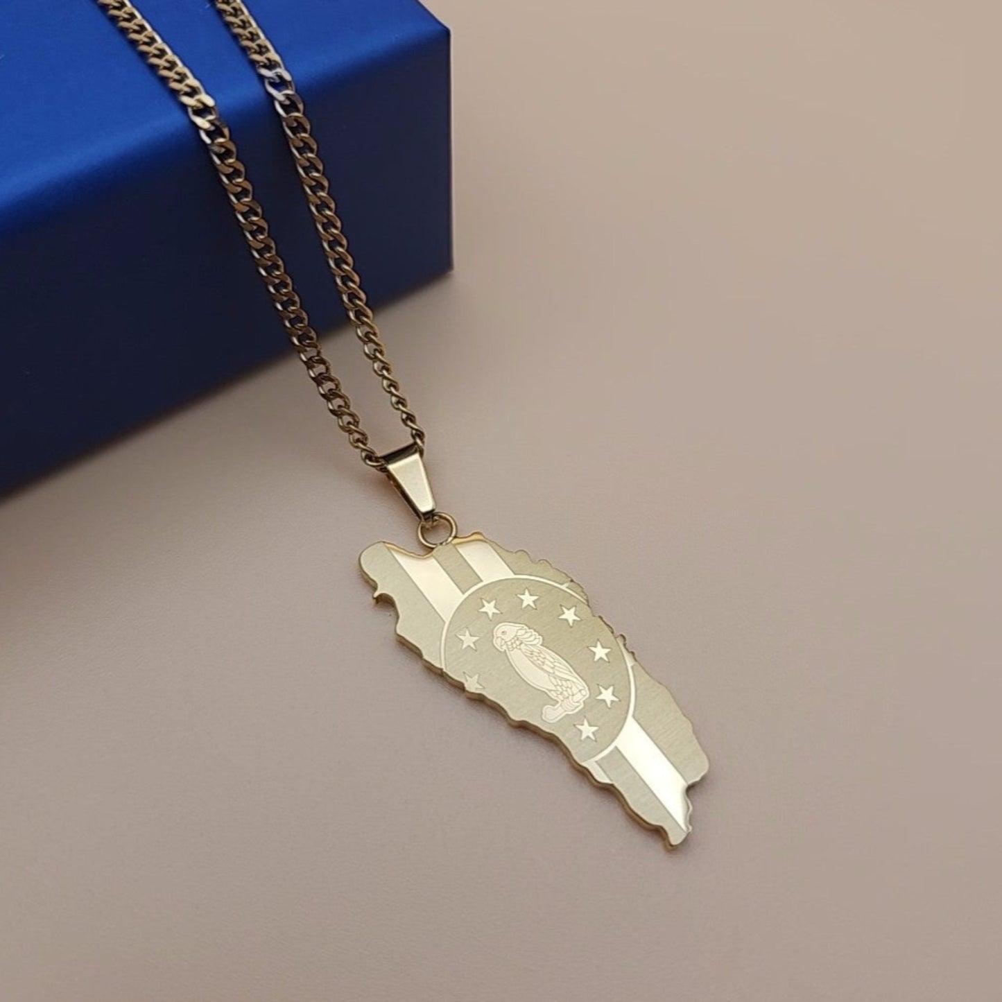 18K gold plated Dominica island map necklace pendant showing Nature Island outline on chain